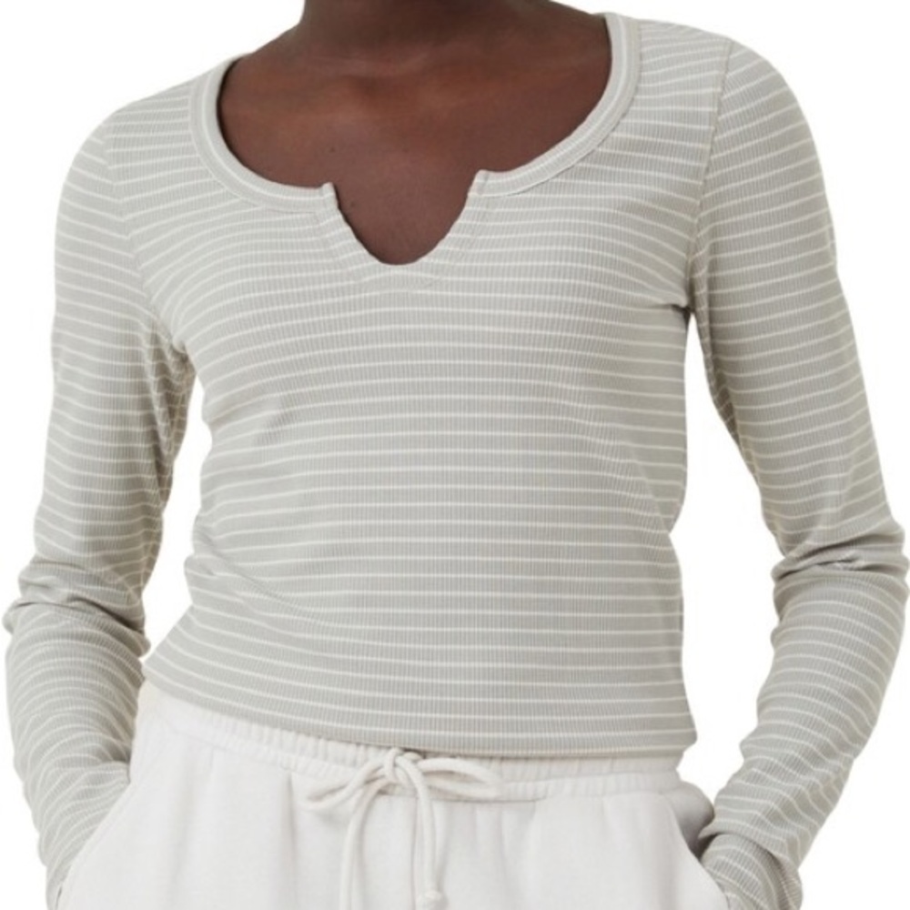 Cotton On Willa Waffle Green and White Striped Long Sleeve Size XS
